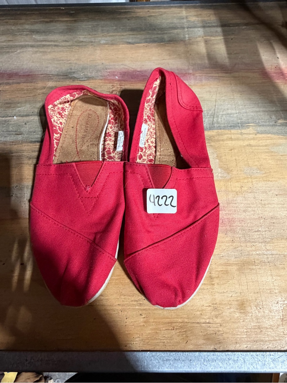 #4222-Women's Red Canvas Slip-On Flats by